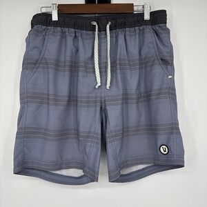Vuori Kore Shorts Mens Large Blue Striped Brief Lined Elastic Waist Perfromance
